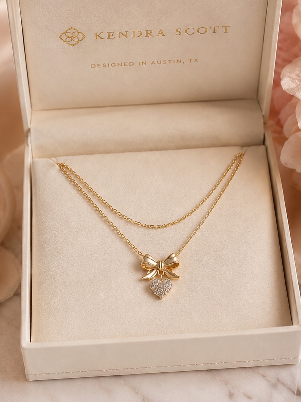 Kendra Scott Gold Bow and Heart Double-Layer Necklace